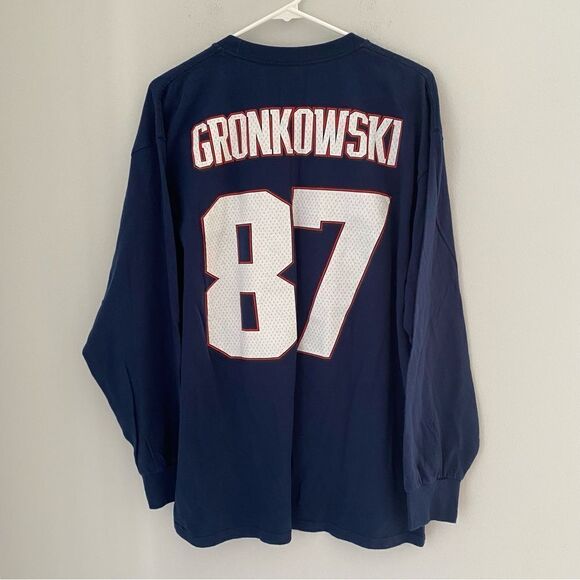Majestic England Patriots Blue Long Sleeve Crew Neck Tee - Picture 3 of 3